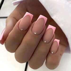 Square Pink French Tip Manicure Press On Nail Kit